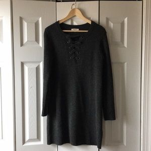 Madewell Charcoal Gray Lace-up Sweater Dress